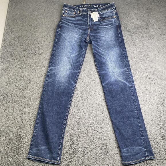American Eagle Jeans Mens 30x34 Blue Original Straight Fit Distressed Denim New - Picture 1 of 11